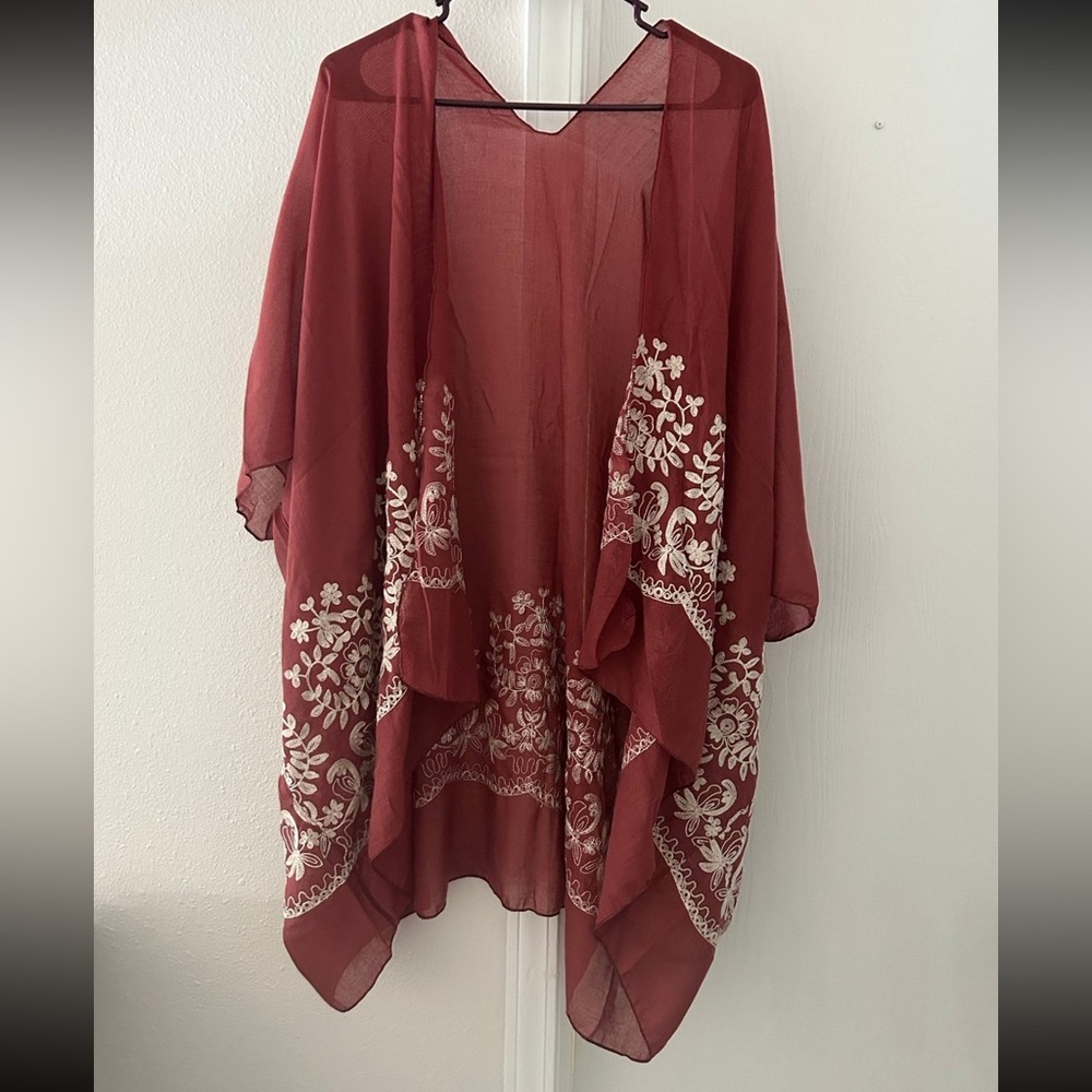 Red Floral Kimono Cardigan